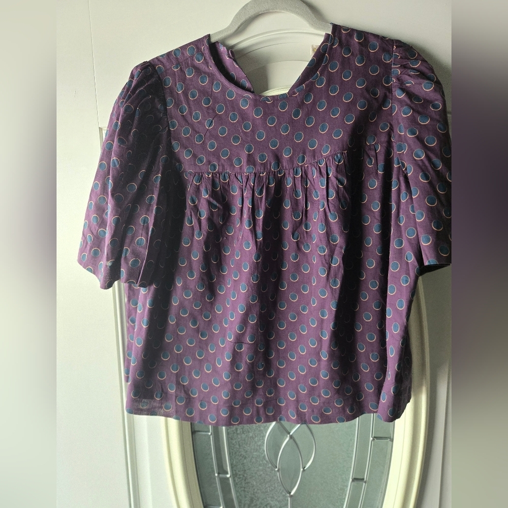 Happy Nature Purple Polka Dot Blouse 100% Cotton